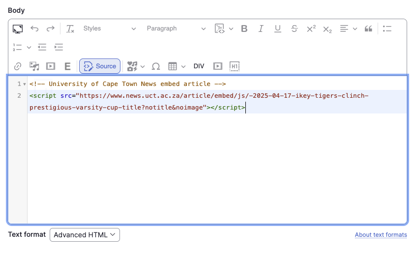 WYSIWYG with embed code added