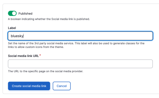 Custom social link label and link