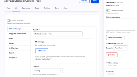 Screenshot of the CMS dashboard